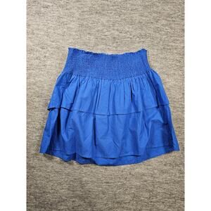 HT360 Skirt Womens Large Blue Smocked Waist Tiered Cotton Miniskirt